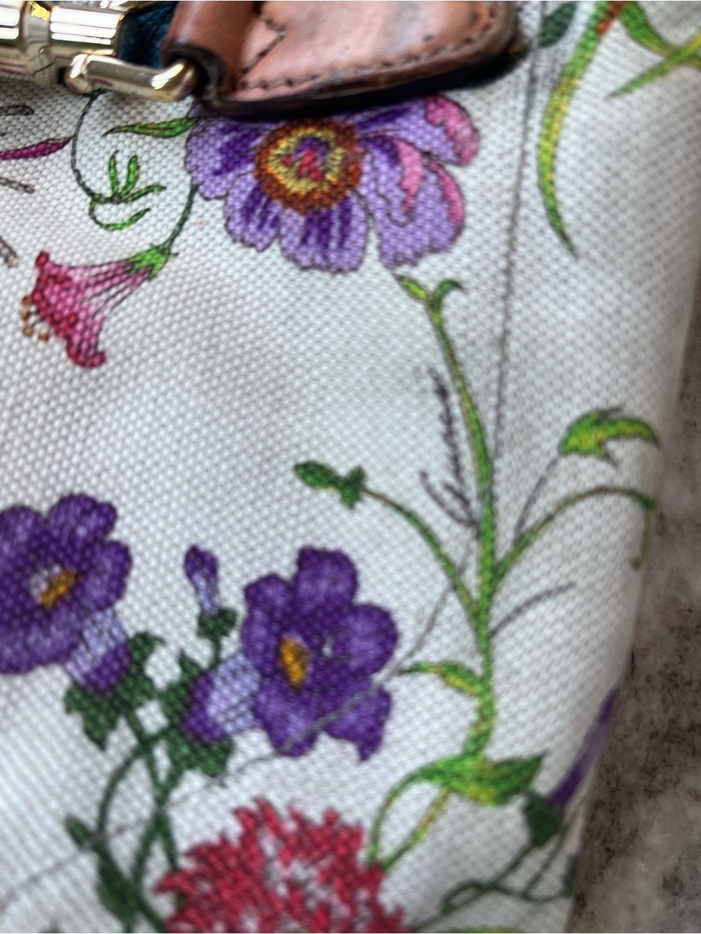 Gucci Flora 2 Handle Purse Canvas Leather Multi Color & Colorful Floral GoldRARE - Picture 10 of 15